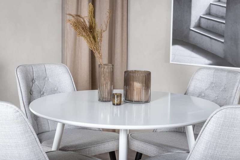 Ridones Matgrupp 100 cm Rund inkl 4 Valera Stolar - Vit/Grå - Möbler - Matplats - Matgrupp & matbord med stolar