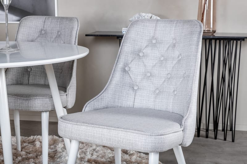 Ridones Matgrupp 100 cm Rund inkl 4 Valera Stolar - Vit/Grå - Möbler - Matplats - Matgrupp & matbord med stolar