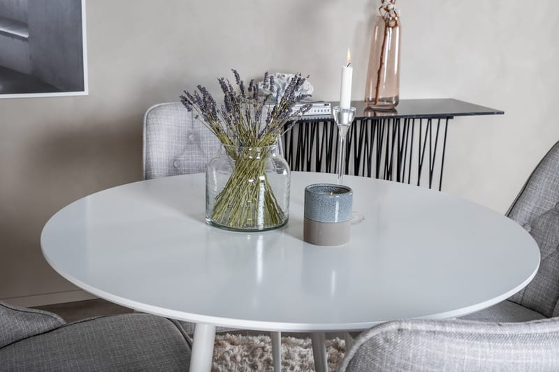 Ridones Matgrupp 100 cm Rund inkl 4 Valera Stolar - Vit/Grå - Möbler - Matplats - Matgrupp & matbord med stolar