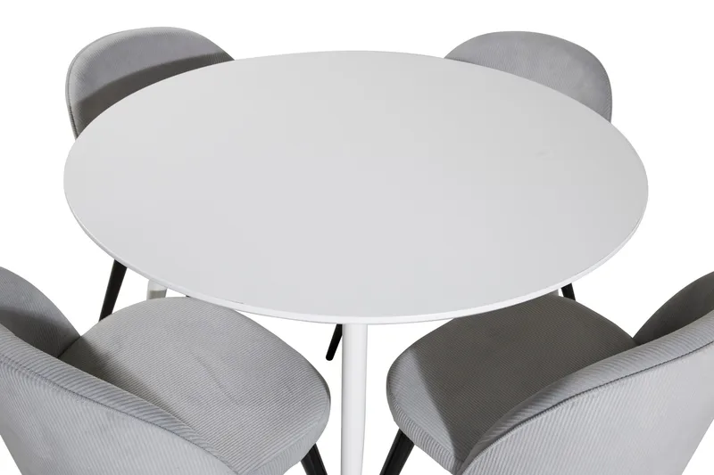 Ridones Matgrupp 100 cm Rund inkl 4 Valeri Manchesterstolar - Vit/Grå - Möbler - Matplats - Matgrupp & matbord med stolar
