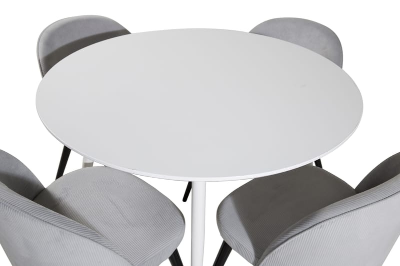 Ridones Matgrupp 100 cm Rund inkl 4 Valeri Manchesterstolar - Vit/Grå - Möbler - Matplats - Matgrupp & matbord med stolar