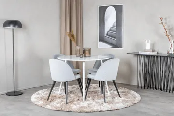 Ridones Matgrupp 100 cm Rund inkl 4 Valeri Manchesterstolar - Vit/Grå - Möbler - Matplats - Matgrupp & matbord med stolar