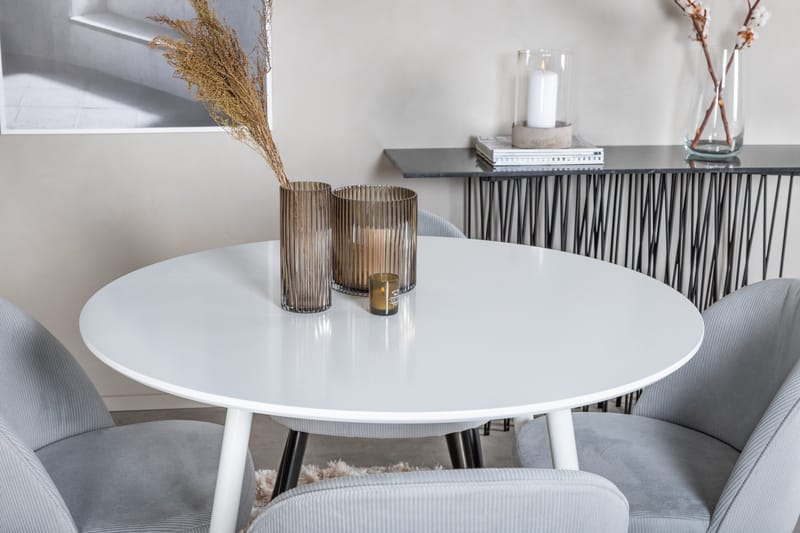 Ridones Matgrupp 100 cm Rund inkl 4 Valeri Manchesterstolar - Vit/Grå - Möbler - Matplats - Matgrupp & matbord med stolar