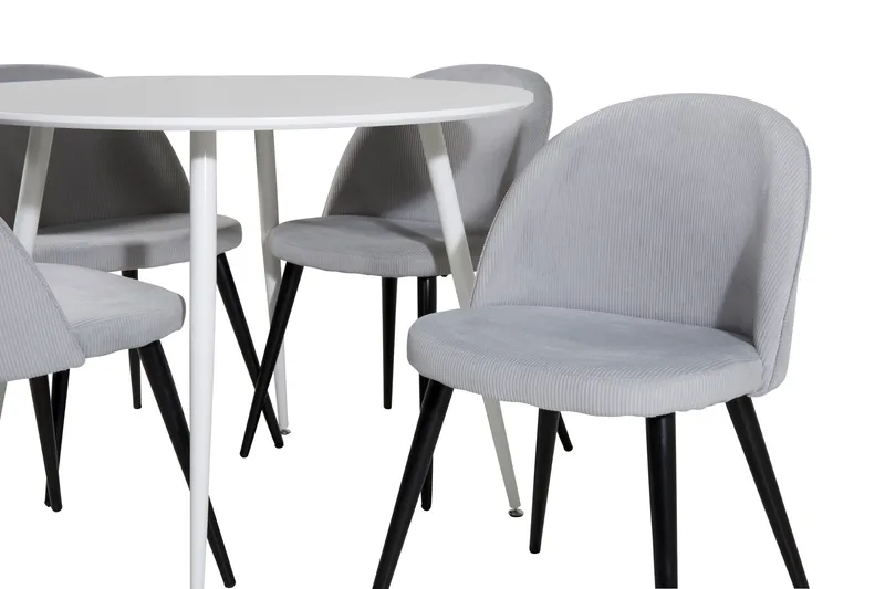 Ridones Matgrupp 100 cm Rund inkl 4 Valeri Manchesterstolar - Vit/Grå - Möbler - Matplats - Matgrupp & matbord med stolar