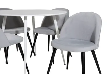 Ridones Matgrupp 100 cm Rund inkl 4 Valeri Manchesterstolar - Vit/Grå - Möbler - Matplats - Matgrupp & matbord med stolar