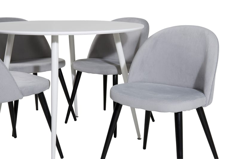 Ridones Matgrupp 100 cm Rund inkl 4 Valeri Manchesterstolar - Vit/Grå - Möbler - Matplats - Matgrupp & matbord med stolar