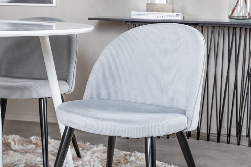 Ridones Matgrupp 100 cm Rund inkl 4 Valeri Manchesterstolar - Vit/Grå - Möbler - Matplats - Matgrupp & matbord med stolar