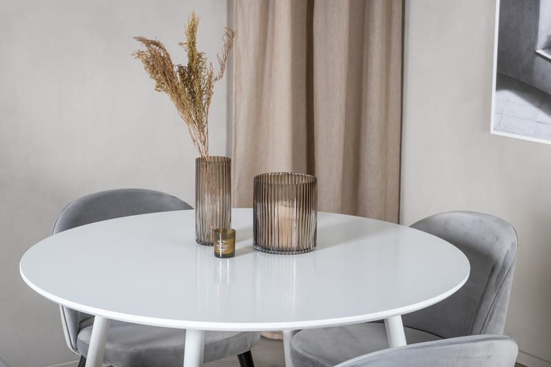 Ridones Matgrupp 100 cm Rund inkl 4 Valerie Sammetsstolar - Vit/Ljusgrå - Möbler - Matplats - Matgrupp & matbord med stolar