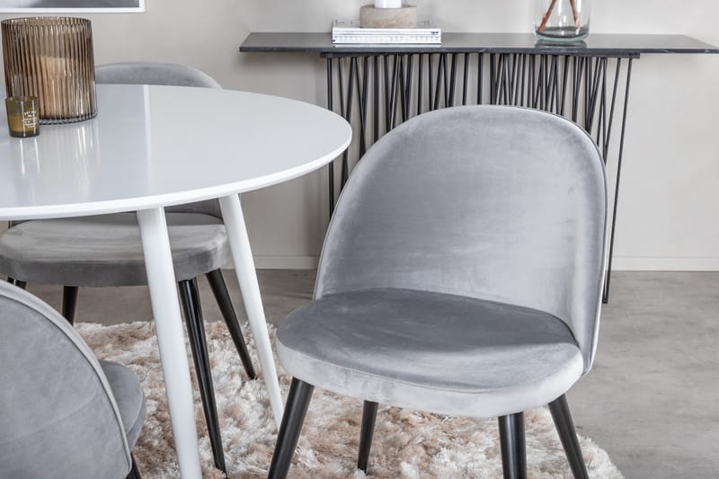 Ridones Matgrupp 100 cm Rund inkl 4 Valerie Sammetsstolar - Vit/Ljusgrå - Möbler - Matplats - Matgrupp & matbord med stolar
