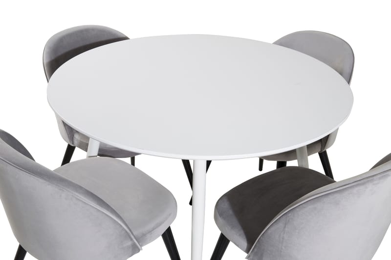 Ridones Matgrupp 100 cm Rund inkl 4 Valerie Sammetsstolar - Vit/Ljusgrå - Möbler - Matplats - Matgrupp & matbord med stolar