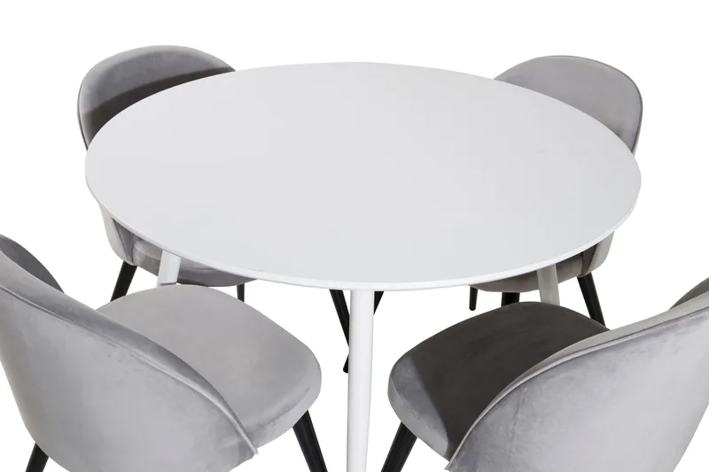 Ridones Matgrupp 100 cm Rund inkl 4 Valerie Sammetsstolar - Vit/Ljusgrå - Möbler - Matplats - Matgrupp & matbord med stolar