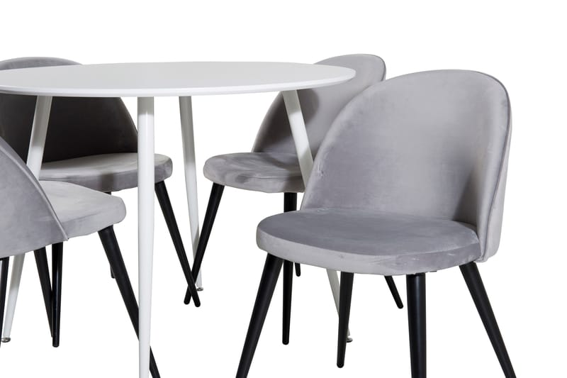 Ridones Matgrupp 100 cm Rund inkl 4 Valerie Sammetsstolar - Vit/Ljusgrå - Möbler - Matplats - Matgrupp & matbord med stolar