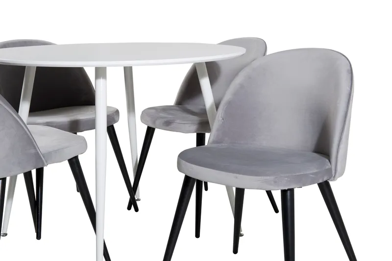 Ridones Matgrupp 100 cm Rund inkl 4 Valerie Sammetsstolar - Vit/Ljusgrå - Möbler - Matplats - Matgrupp & matbord med stolar