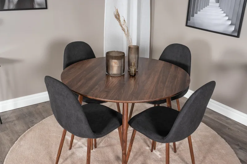 Ridones Matgrupp 100 cm Rund inkl 4 Ypas Stolar - Brun/Svart - Möbler - Matplats - Matgrupp & matbord med stolar