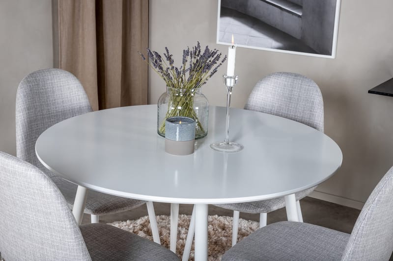 Ridones Matgrupp 100 cm Rund inkl 4 Ypas Stolar - Vit/Grå - Möbler - Matplats - Matgrupp & matbord med stolar