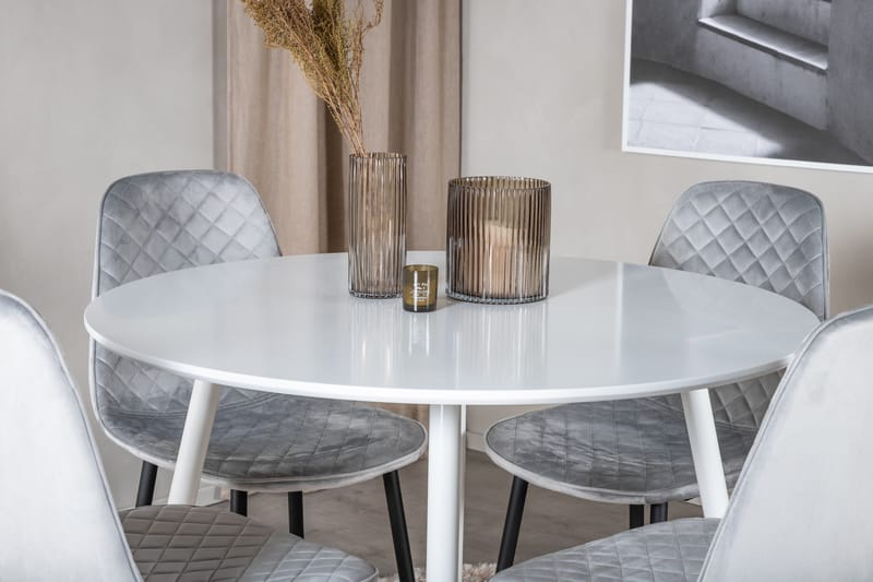 Ridones Matgrupp 100 cm Rund inkl 4 Ypas Stolar - Vit/Grå/Svart - Möbler - Matplats - Matgrupp & matbord med stolar