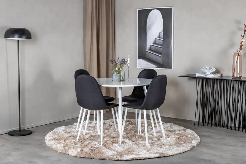 Ridones Matgrupp 100 cm Rund inkl 4 Ypas Stolar - Vit/Svart - Möbler - Matplats - Matgrupp & matbord med stolar