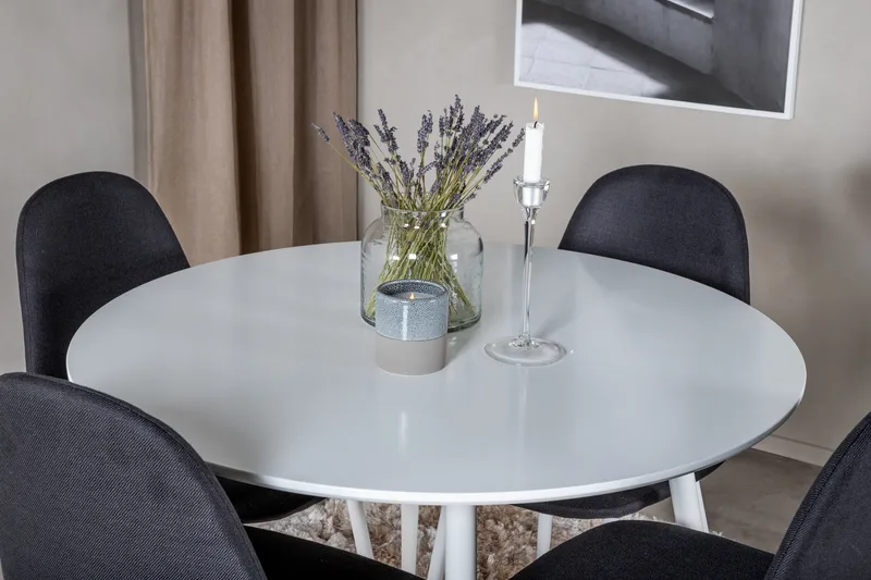 Ridones Matgrupp 100 cm Rund inkl 4 Ypas Stolar - Vit/Svart - Möbler - Matplats - Matgrupp & matbord med stolar