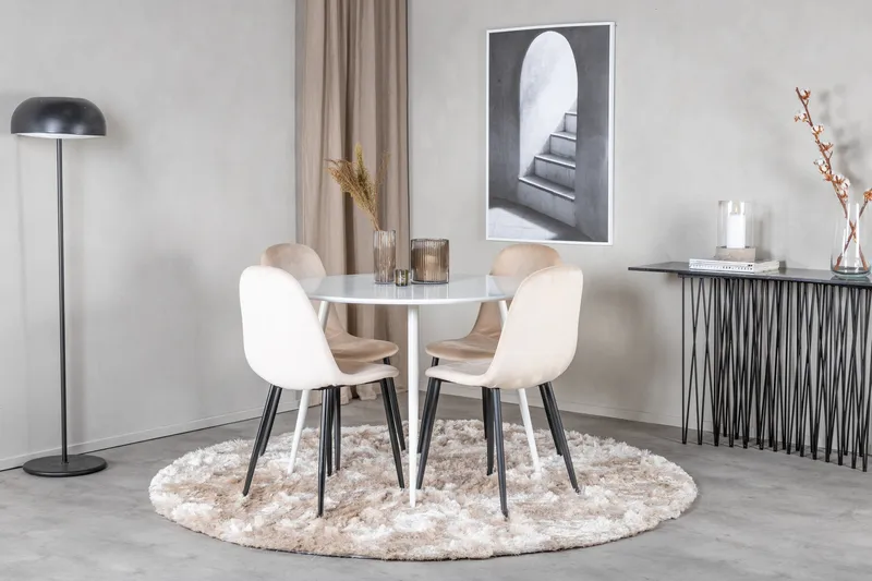 Ridones Matgrupp 100 cm Rund inkl 4 Pontus Stolar - Vit/Svart/Beige - Möbler - Matplats - Matgrupp & matbord med stolar