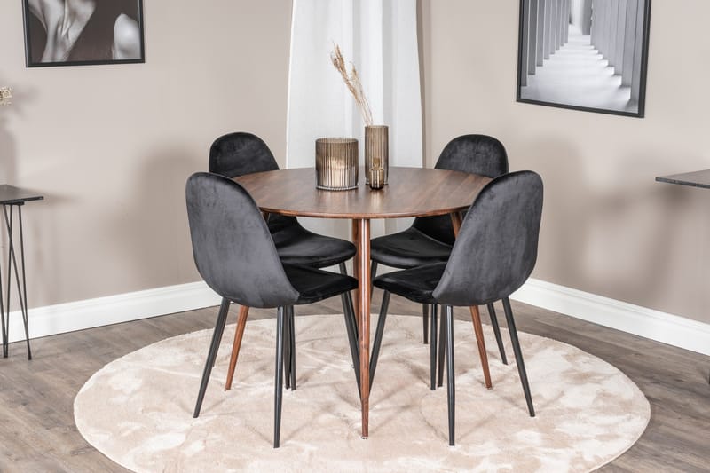 Ridones Matgrupp 100 cm Rund inkl 4 Pontus Stolar - Brun/Svart - Möbler - Matplats - Matgrupp & matbord med stolar