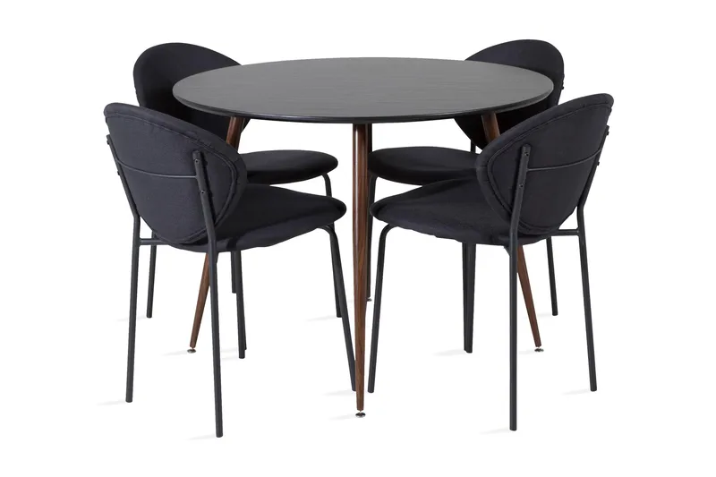 Ridones Matgrupp Runt inkl 4 Moncoll Stolar, Svart/Brun