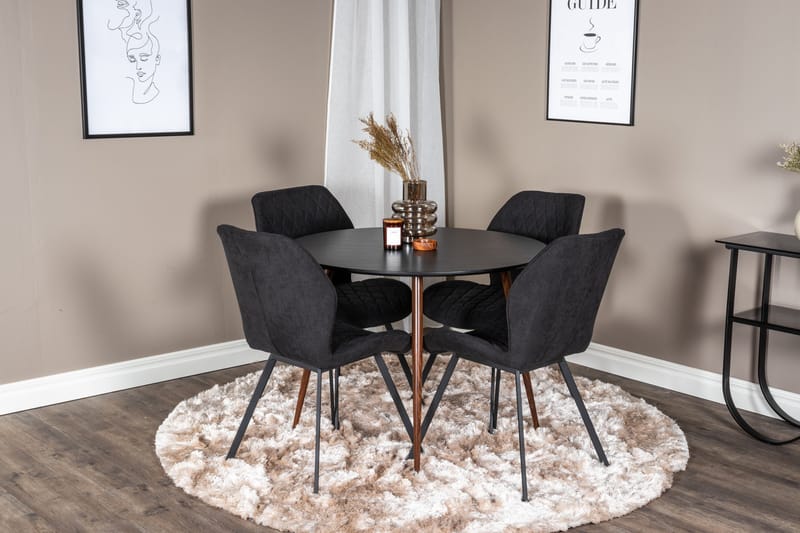 Ridones Matgrupp Runt inkl 4 Sumoas Stolar - Svart/Brun - Möbler - Matplats - Matgrupp & matbord med stolar