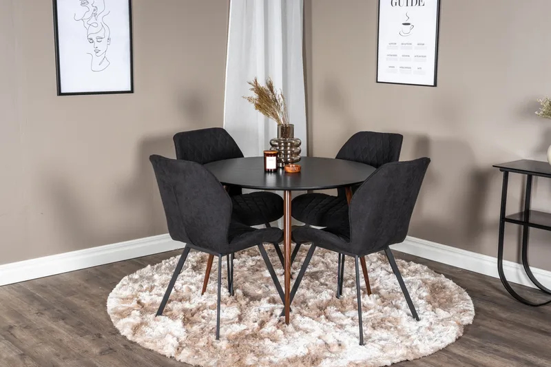 Ridones Matgrupp Runt inkl 4 Sumoas Stolar - Svart/Brun - Möbler - Matplats - Matgrupp & matbord med stolar