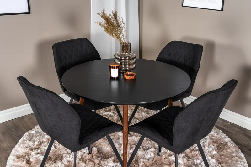 Ridones Matgrupp Runt inkl 4 Sumoas Stolar - Svart/Brun - Möbler - Matplats - Matgrupp & matbord med stolar