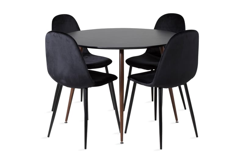 Ridones Matgrupp Runt inkl 4 Pontus Stolar, Svart/Brun