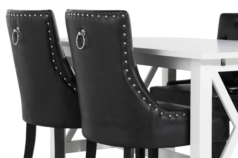 ROSWELL Matbord 150 Vit + 4 CARMINE Fåtölj Konstläder Svart - Matgrupp & matbord med stolar