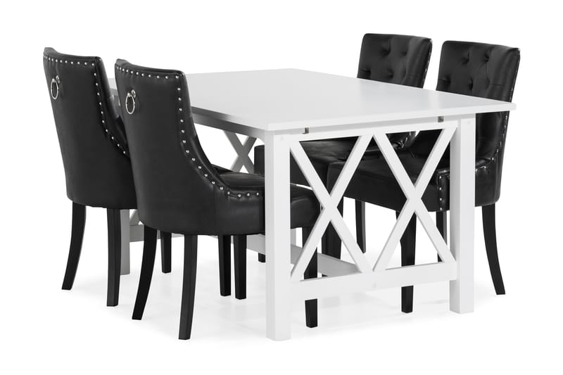 ROSWELL Matbord 150 Vit + 4 CARMINE Fåtölj Konstläder Svart - Matgrupp & matbord med stolar