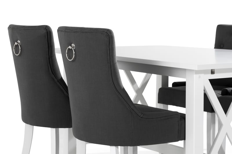 ROSWELL Matbord 150 Vit + 4 COLFAX Fåtölj Vit/Grå - Matgrupp & matbord med stolar