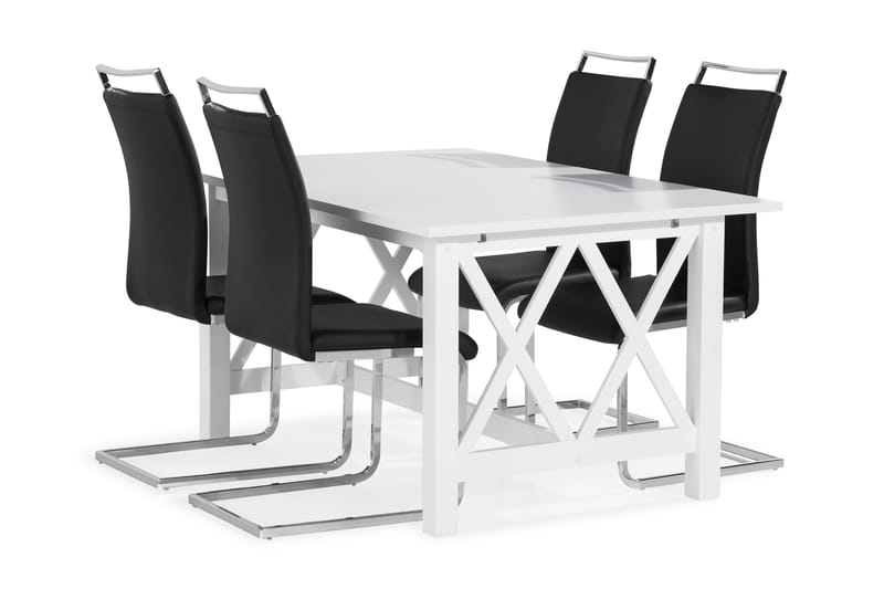 ROSWELL Matbord 150 Vit + 4 GANNAN Stol Konstläder Svart - Matgrupp & matbord med stolar
