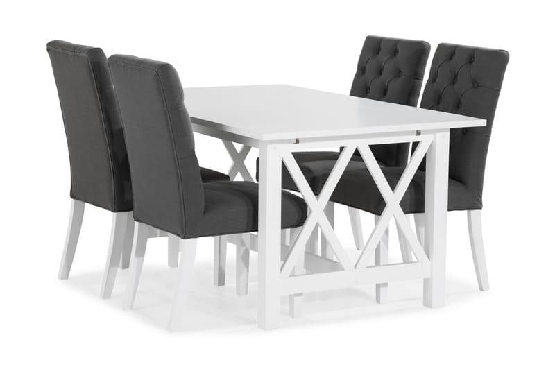ROSWELL Matbord 150 Vit + 4 JENCA Stol Vit/Grå - Matgrupp & matbord med stolar