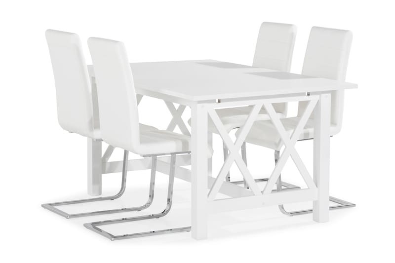 ROSWELL Matbord 150 Vit + 4 SALA Stol Konstläder Vit/Krom - Matgrupp & matbord med stolar