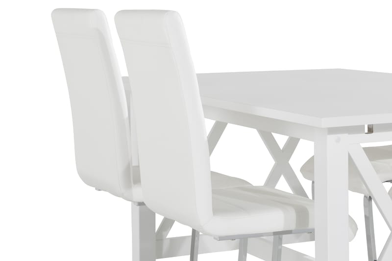ROSWELL Matbord 150 Vit + 4 SALA Stol Konstläder Vit/Krom - Matgrupp & matbord med stolar