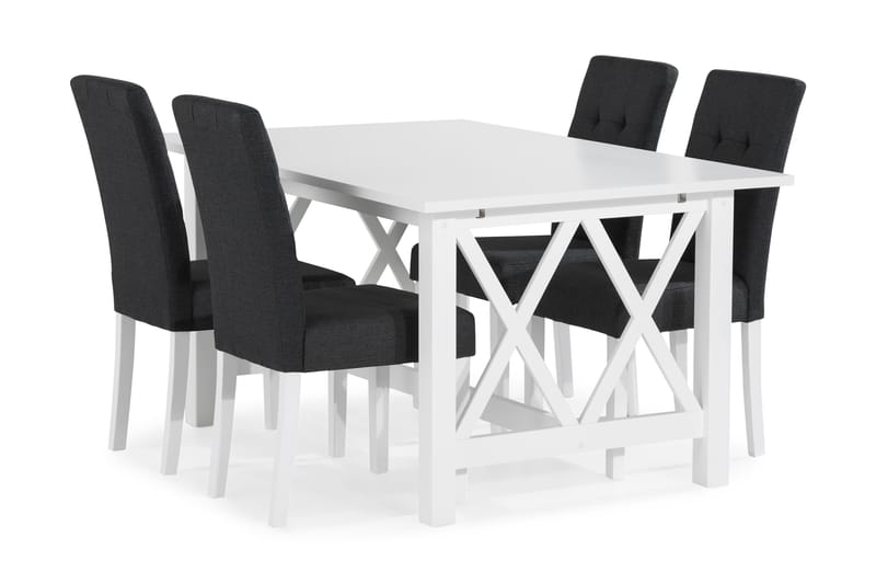 ROSWELL Matbord 150 Vit + 4 STILO Stol Mörkgrå/Vit - Matgrupp & matbord med stolar