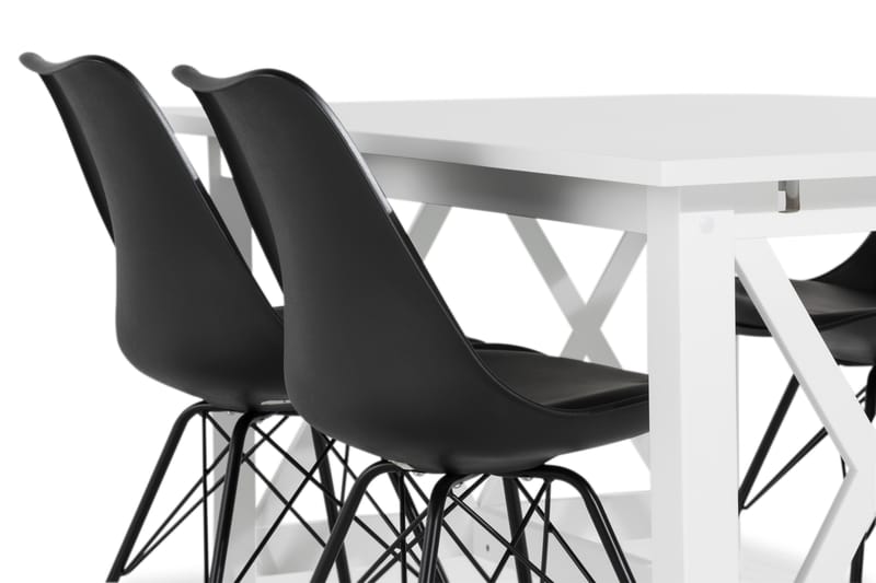 ROSWELL Matbord 150 Vit + 4 ZENIT Stol Konstläder Svart - Matgrupp & matbord med stolar