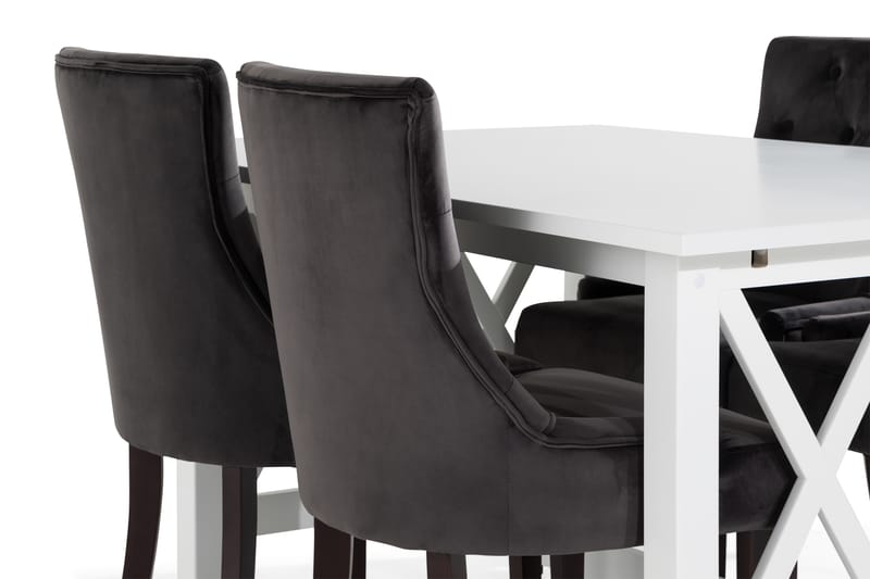 ROSWELL Matbord 150 Vit+4 COLFAX Fåtölj Sammet Grå/Mörkbrun - Matgrupp & matbord med stolar