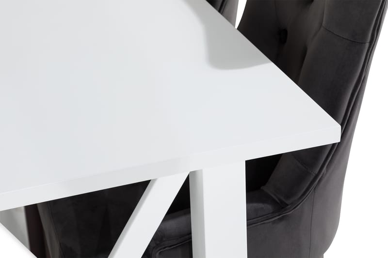 ROSWELL Matbord 150 Vit+4 COLFAX Fåtölj Sammet Grå/Mörkbrun - Matgrupp & matbord med stolar