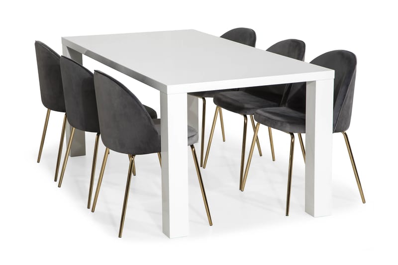 SALA Bord + 6 SANDRO Stol Grå/Mässingsben - Matgrupp & matbord med stolar