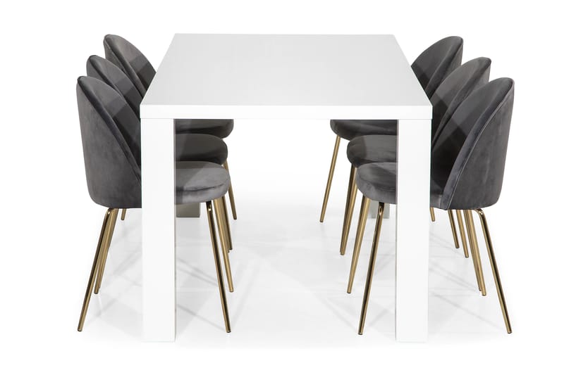 SALA Bord + 6 SANDRO Stol Grå/Mässingsben - Möbler - Matplats - Matgrupp & matbord med stolar
