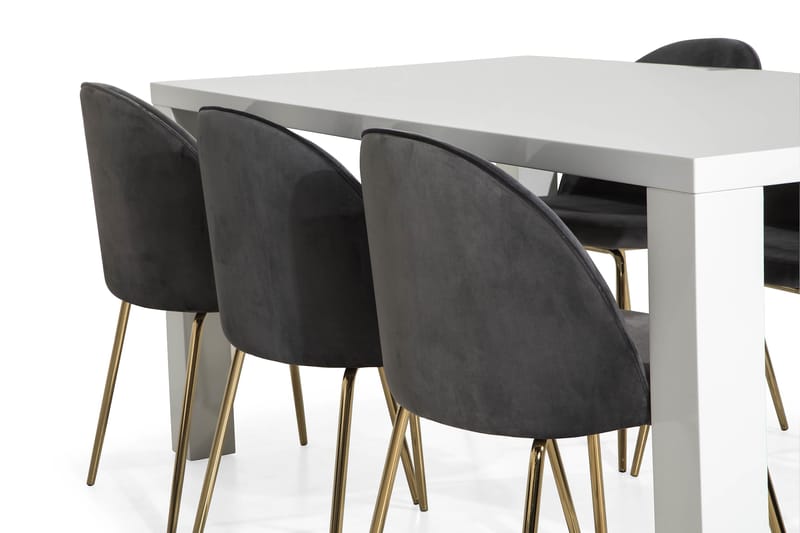SALA Bord + 6 SANDRO Stol Grå/Mässingsben - Möbler - Matplats - Matgrupp & matbord med stolar