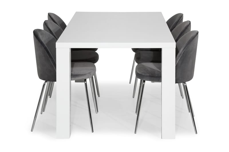 SALA Bord Vit + 4 SANDRO Stol Grå/Kromade Ben - Matgrupp & matbord med stolar