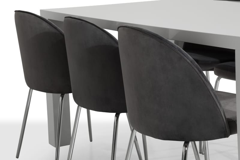 SALA Bord Vit + 4 SANDRO Stol Grå/Kromade Ben - Möbler - Matplats - Matgrupp & matbord med stolar