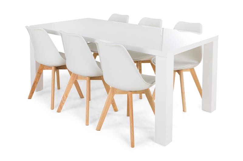 SALA Matbord 160 + 6 SANNA Stol Vit/Ek - Matgrupp & matbord med stolar