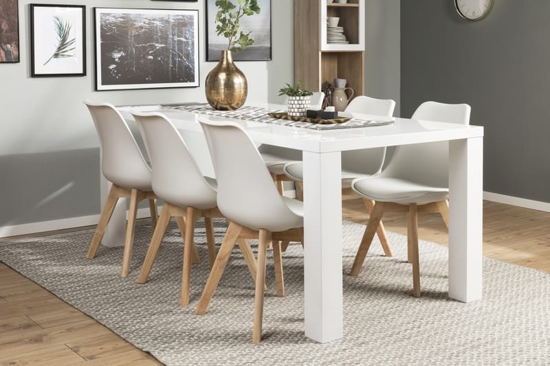 SALA Matbord 160 + 6 SANNA Stol Vit/Ek - Möbler - Matplats - Matgrupp & matbord med stolar