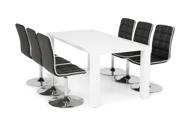 SALA Matbord 180 Vit + 6 DESTIN Stol Svart - Matgrupp & matbord med stolar