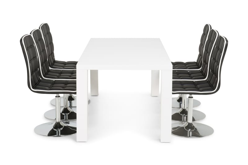 SALA Matbord 180 Vit + 6 DESTIN Stol Svart - Möbler - Matplats - Matgrupp & matbord med stolar