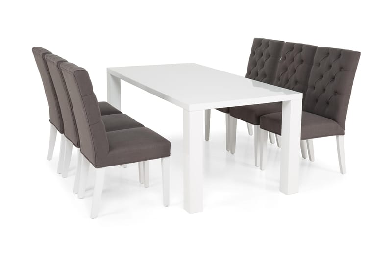 SALA Matbord 180 Vit + 6 JENCA Stol Grå/Vit - Möbler - Matplats - Matgrupp & matbord med stolar